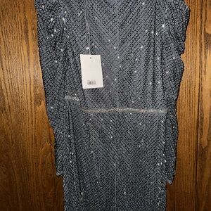NWT Mac Duggal Silver Long Sleeve Dress 16 Priced to sell!